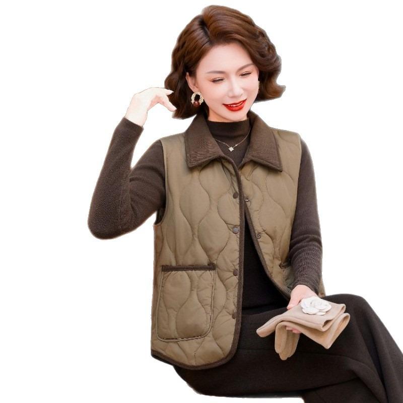 New Medium and Old Silk Cotton Vest Sleeveless Large Size Loose Cardigan Solid Color Light Top Coat Women