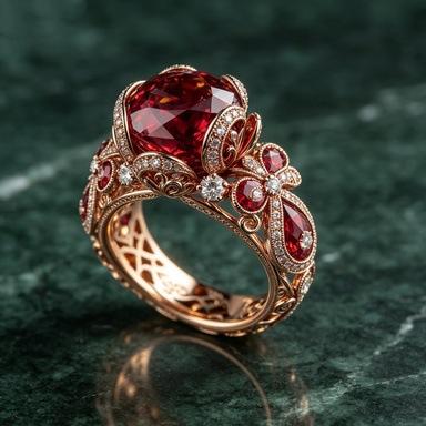 Luxury Female Red Zircon Big Stone Engagement Round Skeleton Ring Vintage Rose Gold Color Wedding Fashion Jewelry For Women