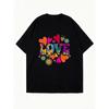 Black Oversized T Shirt Love Heart And Flower Print Graphic Tee For Casual Wear And Everyday Style