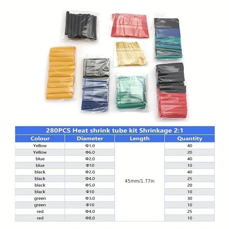 280PCS/Bag Waterproof Heat-shrink Tubing Thermoresistant Tube Kit Electrical Connection Wire Cable Insulation Sleeving Kit