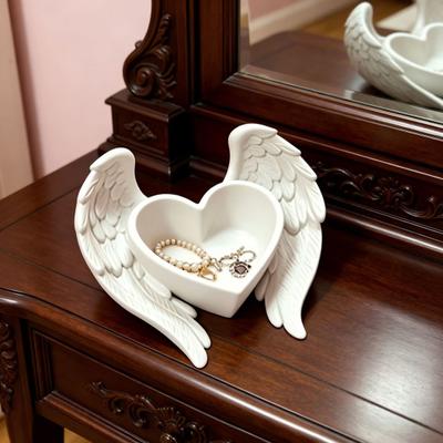 Angel Wing Jewelry Tray 3D Printed Heart Ring Holder Dish Small Trinket Organizer Bowl for Rings Earrings Necklaces