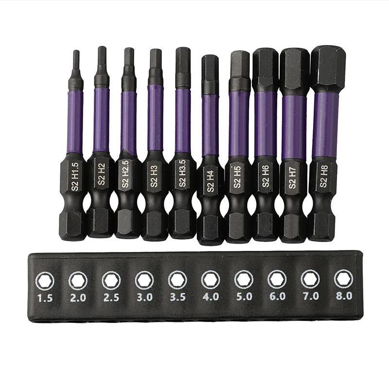10Pcs H1.5-H8 Hex Head Wrench Drill Bit with Screwdrivers Bit Holder Set 1/4" Quick Release Shank Magnetic Screwdriver Bit Tools
