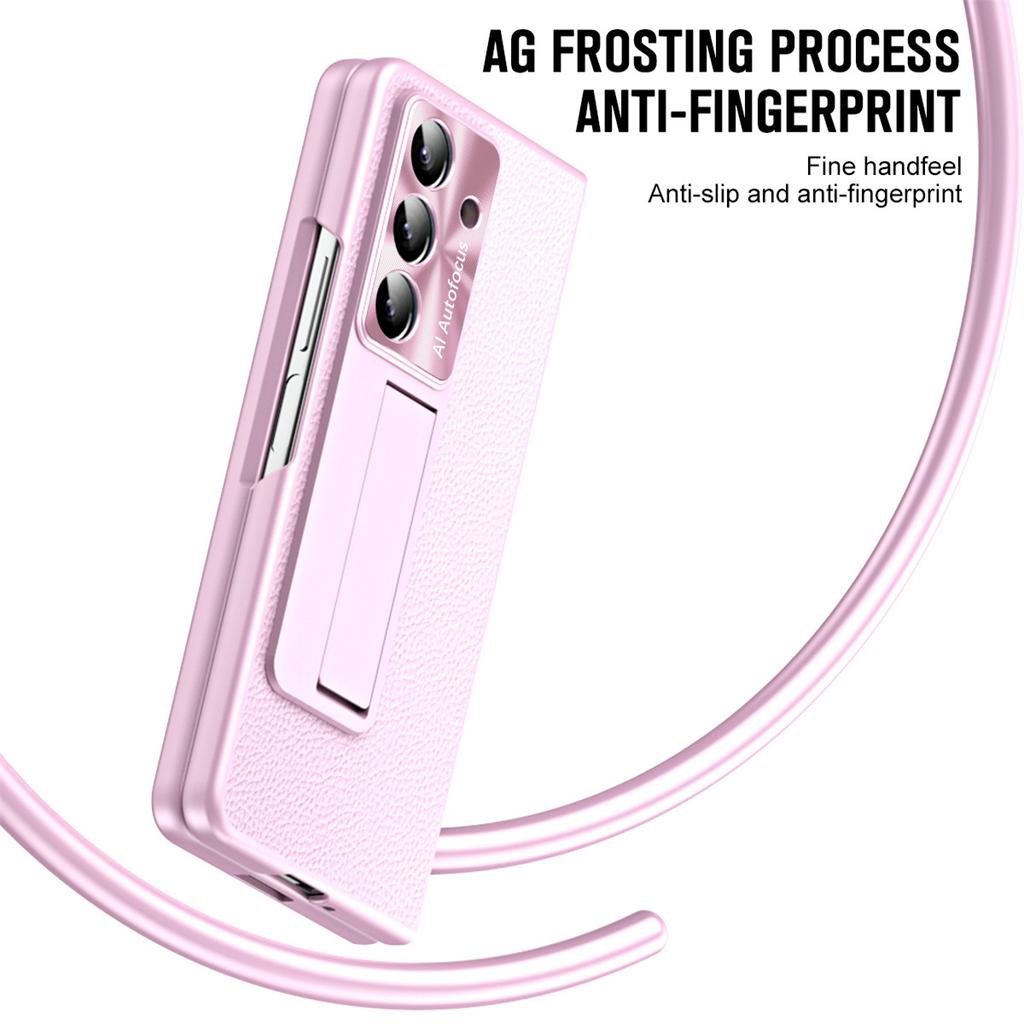 For Samsung Galaxy Z Fold7 5G Case Kickstand Leather+PC Phone Cover with Tempered Glass Film