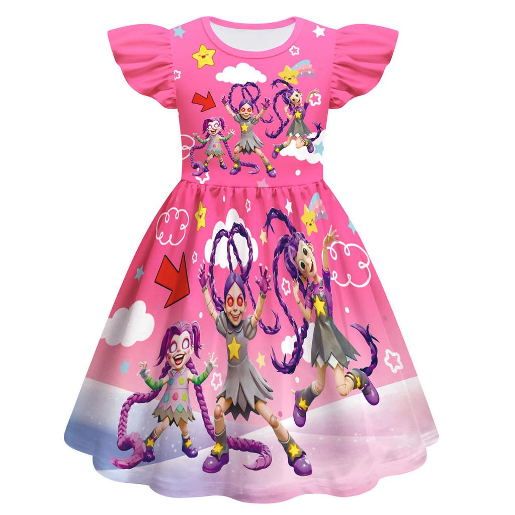 83038 Multi-color Fashion Kids Girls Lily Lovebraids Print Ruffle Sleeves Dress
