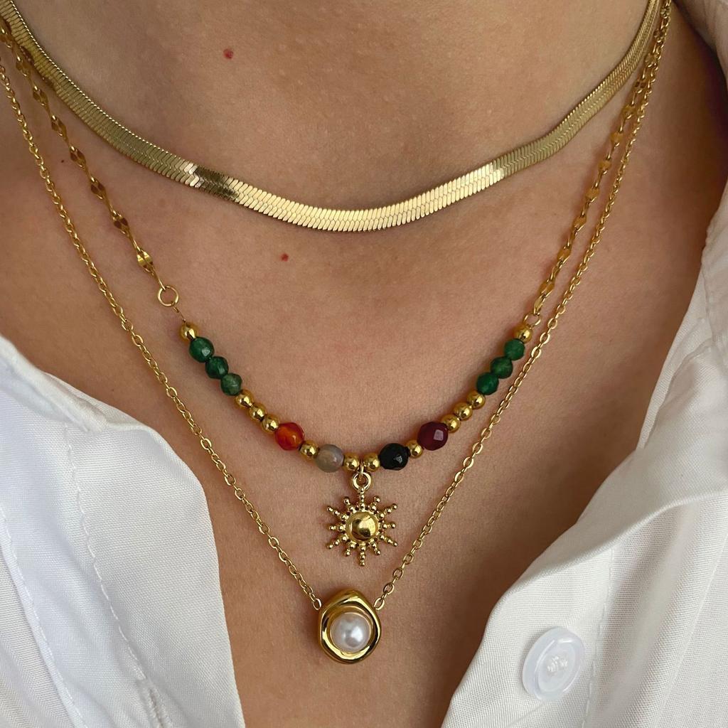 Beaded Pearl Pendant Necklace Women Neck Jewelry Stainless Steel Texture Sunflower Pendant Necklace for Various Occasion