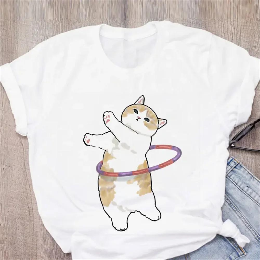 Pattern Printed Fashion Aesthetic Tops Tee Casual Cute Cat Funny Cartoon Womens Harajuku Short Sleeve Casual Aesthetic Clothes