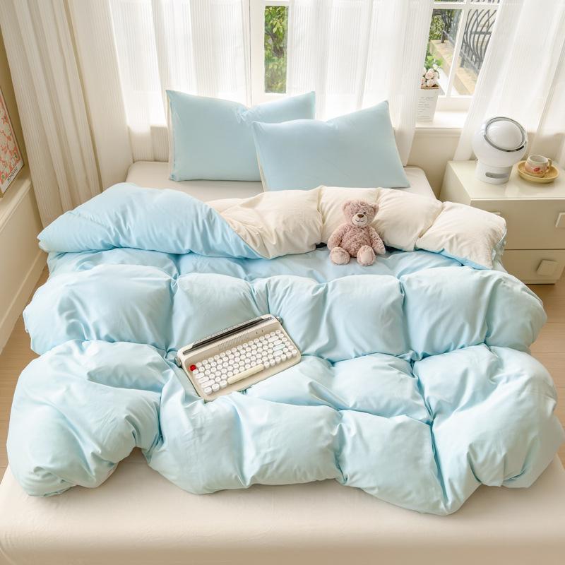 Однотонный простой хлопковый четырехкомпонентный комплект для сна, стирающийся - Японское минималистичное постельное белье и покрывало 1.2mS3p:D150x200