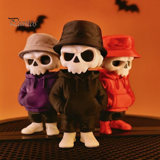 3D Printed Skull Decor Cool Skeleton Figurines, Gothic Small Statue, Halloween Desktop Ornament Spooky Collectible for Home Office Desk Shelf
