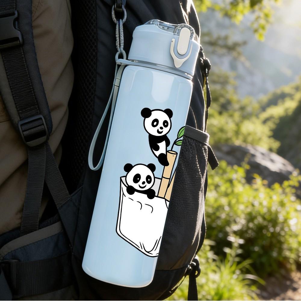 1PC Panda In Paper Bag Cartoon 750ml Color Plastic Sports Water Bottle Leakproof Flip Straw Lid Suitable for Sports Office Home Use