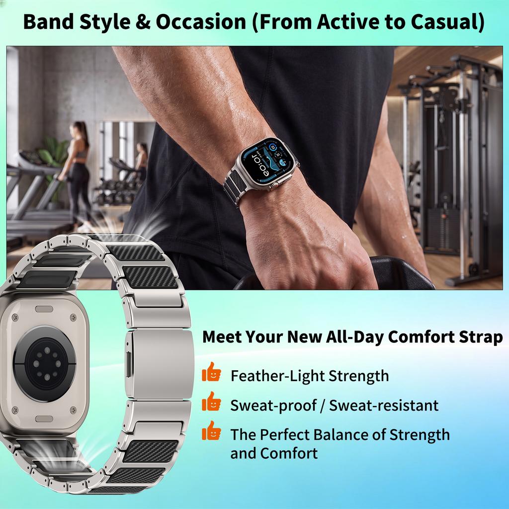 Carbon Fiber Silicone + Titanium Band for Apple Watch Ultra 3 2 49mm Magnetic Clasp Watchbands Straps Fot Series 11 10 9 8 & SE