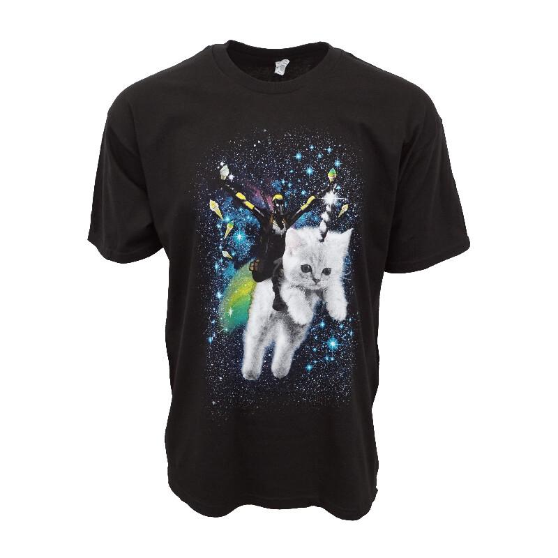 UNISEX SPACE CAT BLACK T SHIRT S