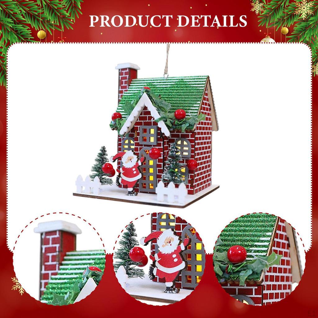 Christmas Wooden House Ornament Buildings Gift Hanging Decor Santa Elements for Fireplace Wall