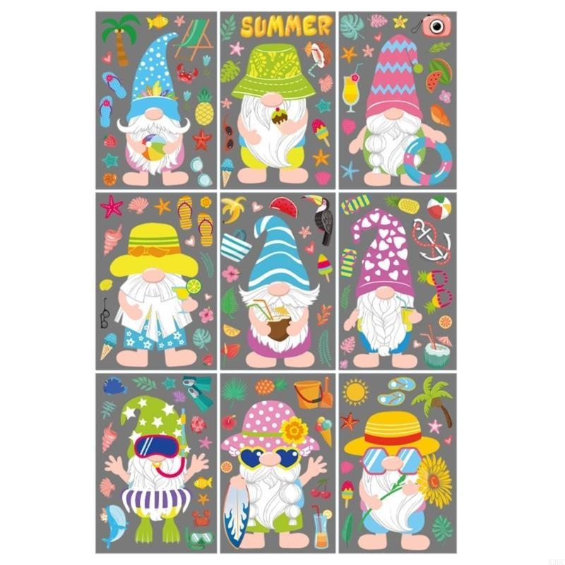 

Gnomes Summer Window Clings 9 Sheets Static Wall Stickers Beach Watermelon Lemon X3UC