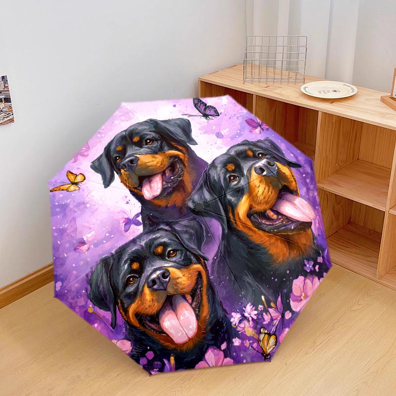 1 PC Automatic Folding Umbrella - Rottweiler Dogs Pattern, Portable & Foldable Design with 8 Ribs, Christmas Birthday Gifts
