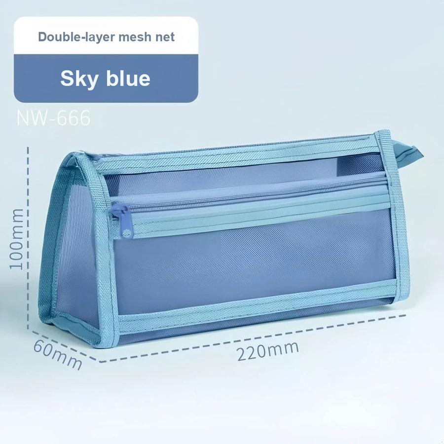 2 st Genomskinlig Dubbellager Nät Stor Kapacitet Pennfodral Special för Prov Nytt Enkelt Dubbellager Högkvalitativ Estetisk Blyertspennförvaringsväska