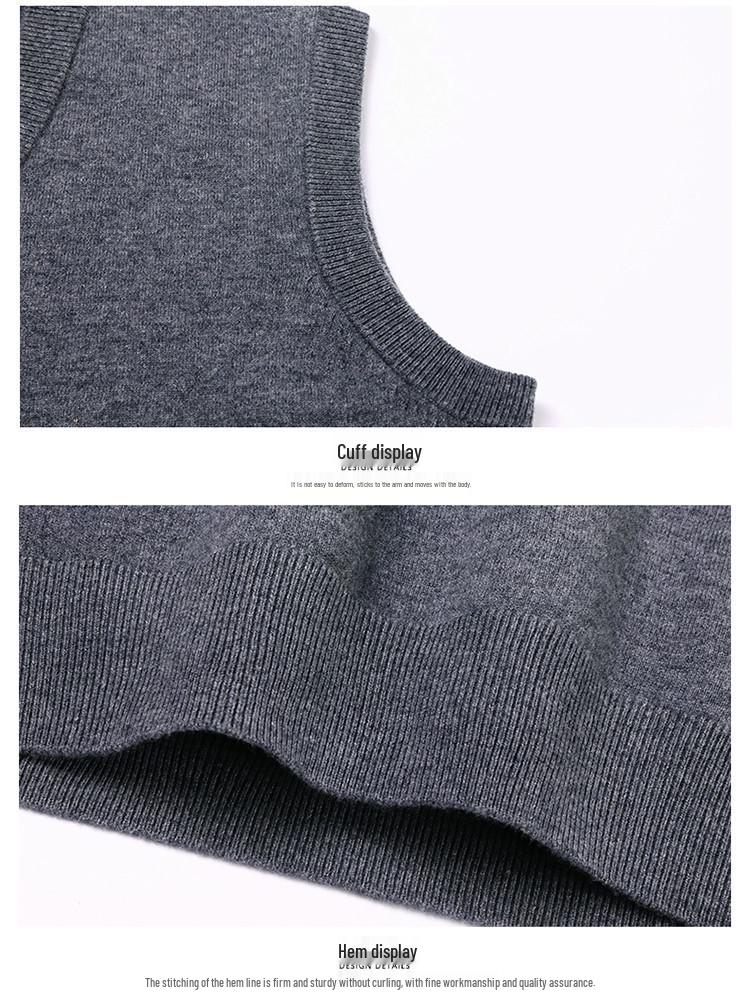 Men's Wool V-Neck Sleeveless Sweater - Solid Color Business Casual Knitwear for Spring and Autumn