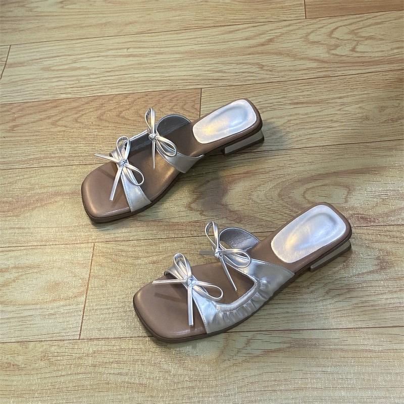Sandales d'été pour femmes de style japonais, nœud creux, confortables, respirantes, élégantes, chaussures à talons carrés 2025, pantoufles