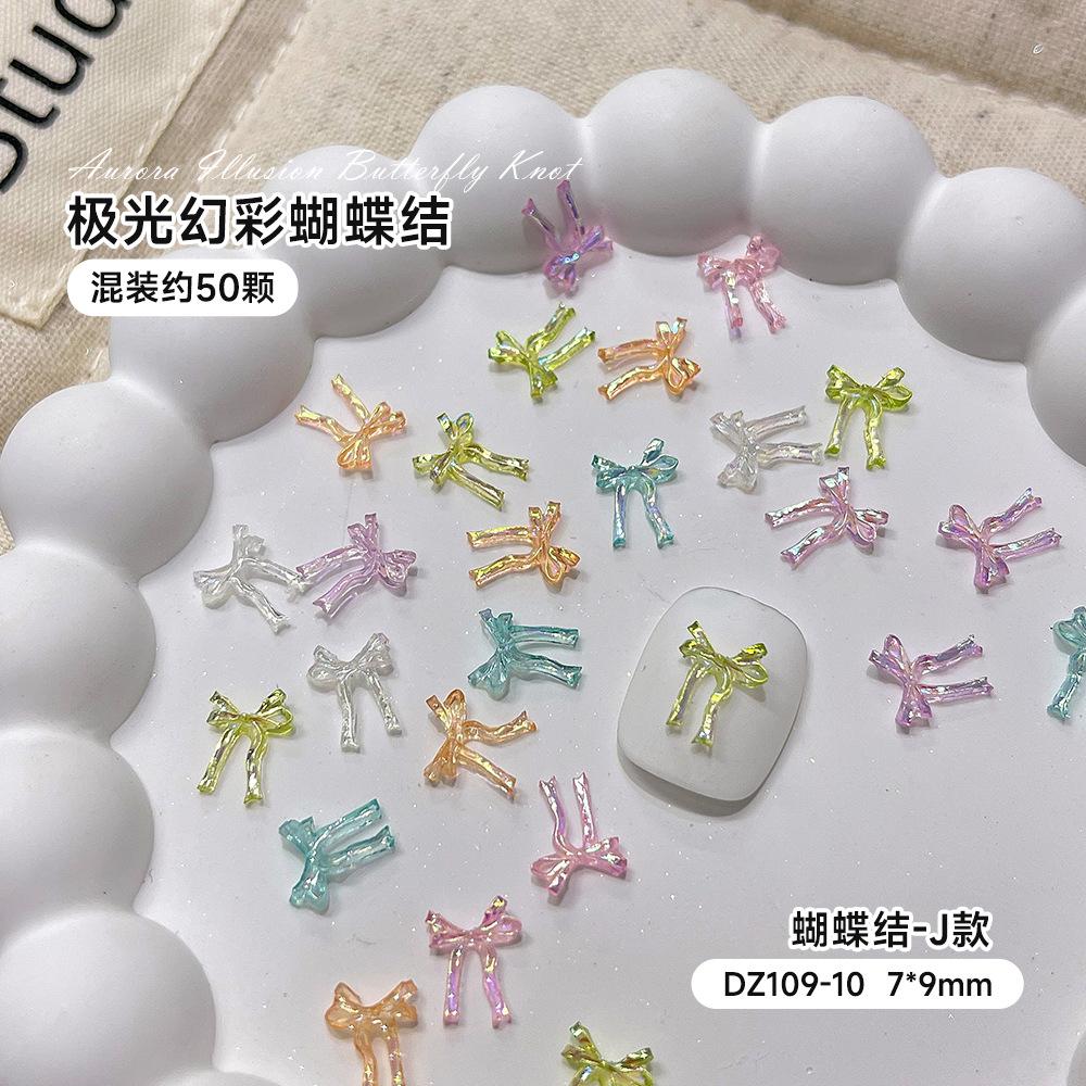 Mixed Butterfly Knot Nail Accessories Internet Celebrity Mini Aurora Illusion 3D Tie DIY