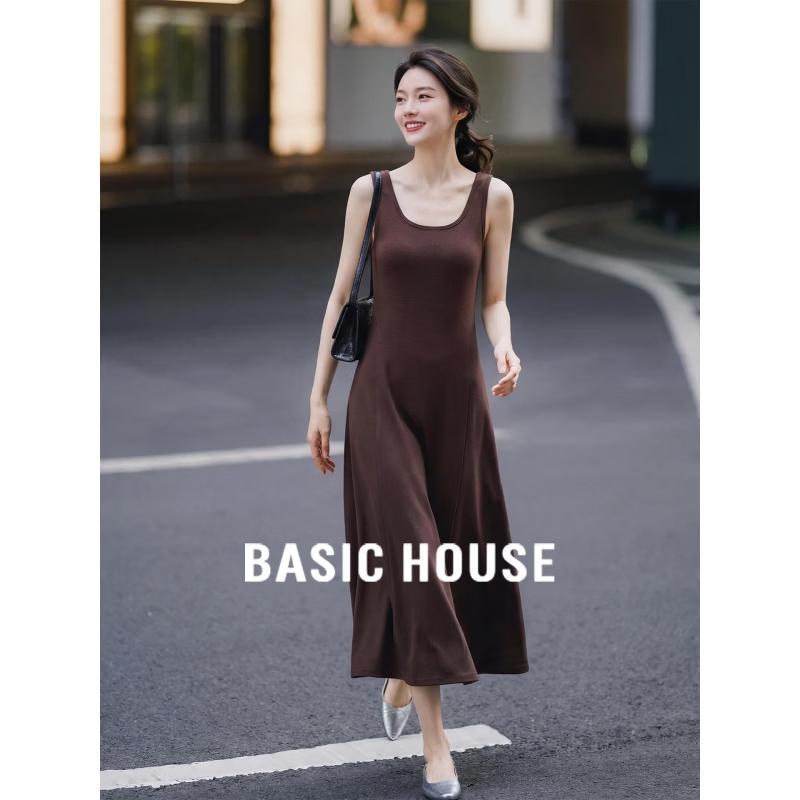 Basic House Women s Modal Sleeveless Square Neck Dress M