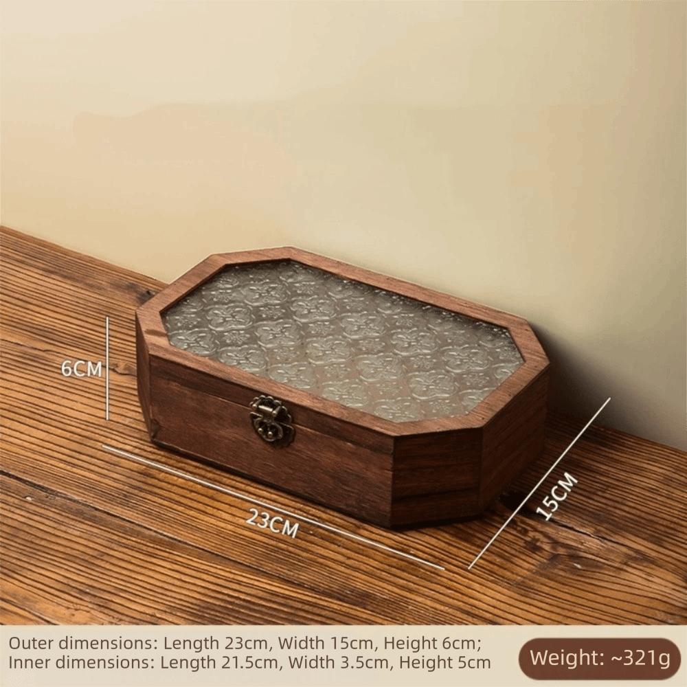 

Minimalist Wooden Cosmetic Storage Box Multi-Functional Glass Floral Storage Cabinet Flip Cover Home Organizer Jewelry