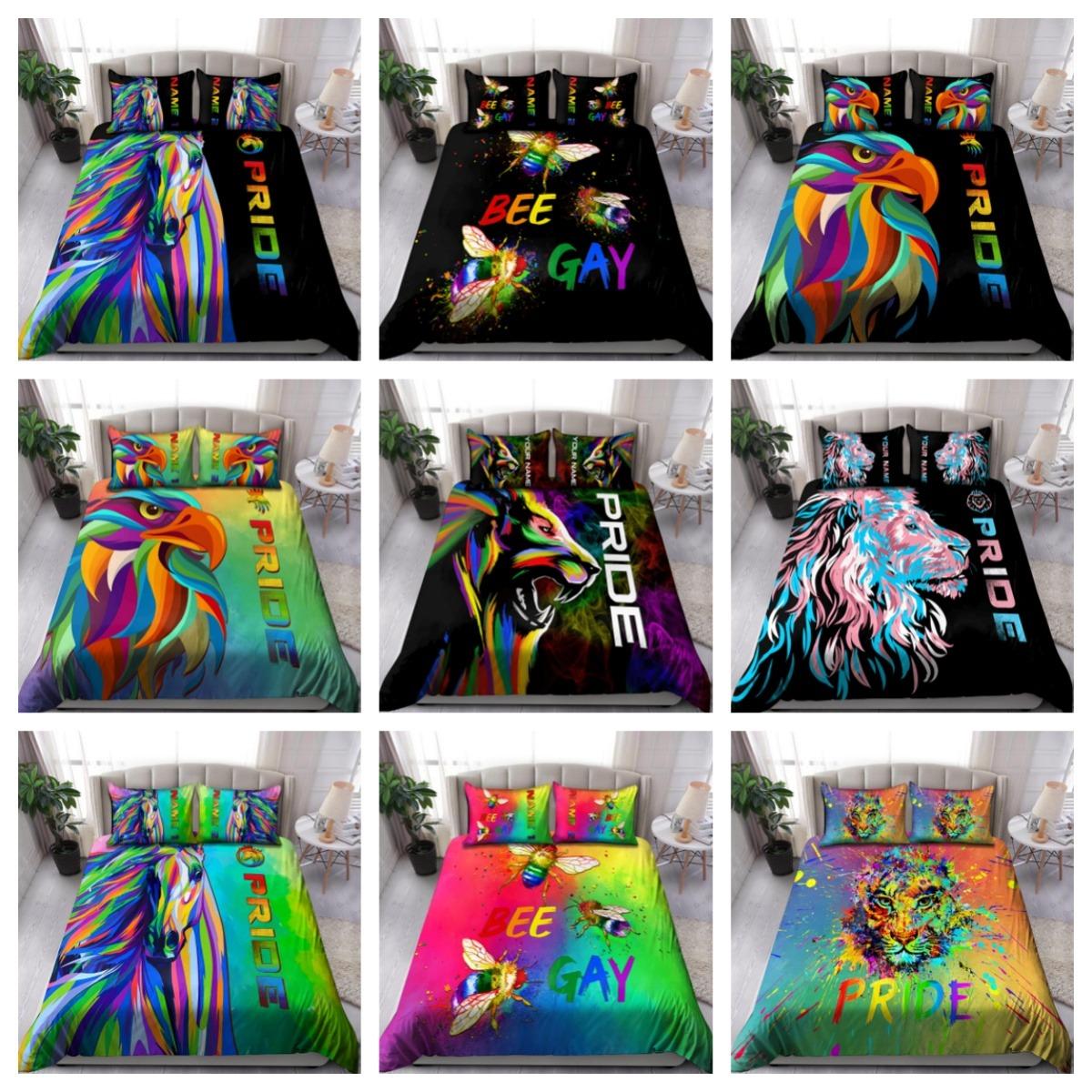 

Персоналізована футболка Tmarc Lgbt Lion Pride 2024 Lgbtq Flag Комплект постільної білизни Домашня постільна білизна Single 135x200cm