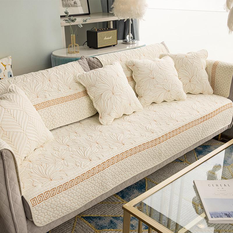 Sofa Cushion Four Seasons Universal Non-Slip Fabric Pure Cotton Simple Modern Seat Cushion Cotton Solid Wood Sofa Cover Towel Cover Cloth