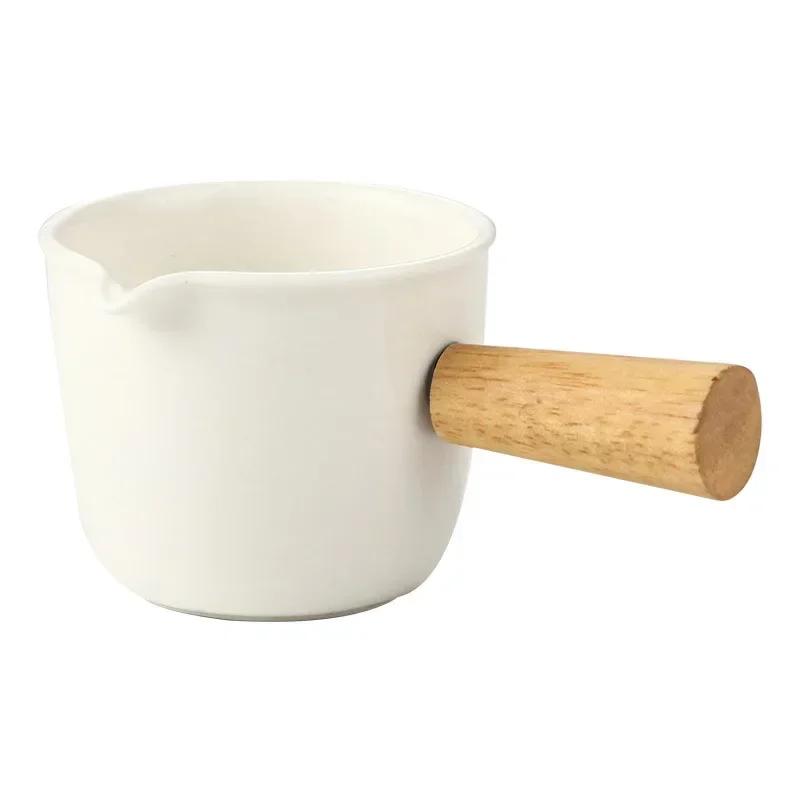 

High Temperature Resistance Ceramic Milk Jug Modern Simplicity Coffee Cup Wooden Handle Durable Household Espresso Measuring Cup