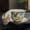 Handmade Ceramic Gaiwan Chinese Teacup Hand-painted Flowers Sancai Tea Tureen Travel Tea Bowl Porcelain Teaware Set Accessories