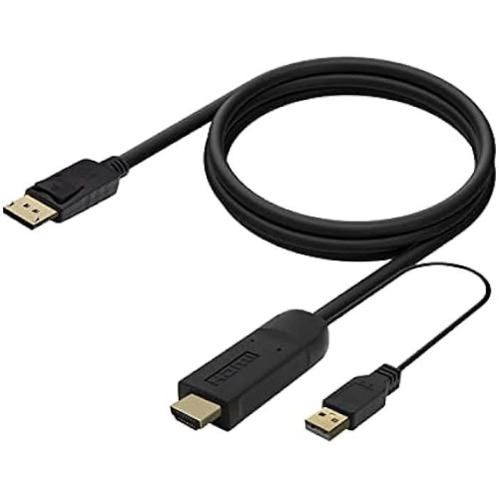 AISENS CABLE CONVERSOR A122-0641 DISPLAYPORT MACHO HDMI MACHO USB MACHO 10 cm + 1,8 m NEGRO