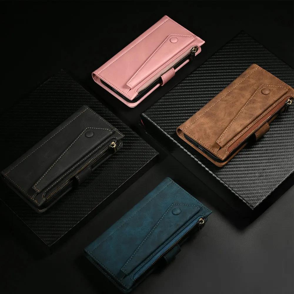 Kožené flipové pouzdro se zipem Crossbody pro Samsung Galaxy S26 S25 S24 Ultra S 23 S22 S21 S20 FE 24 Plus 25 Edge Note 20 Peněženkové pouzdro
