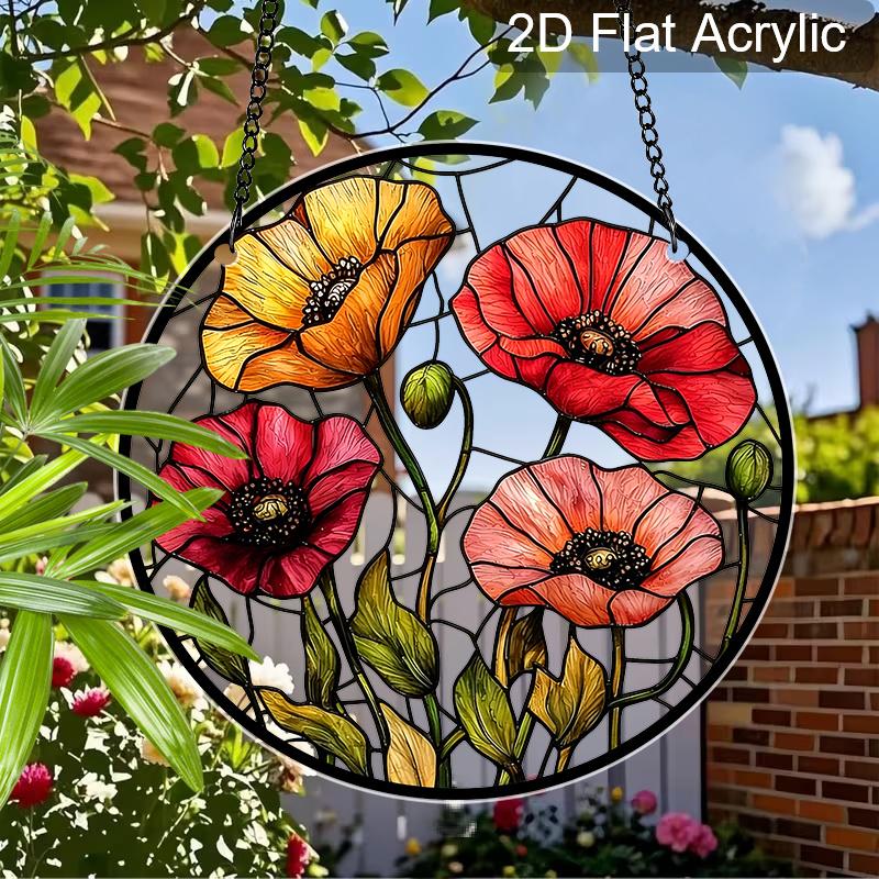 Acrylic Poppy Flower Suncatcher Stained Glass Effect Window Hanging Ornament Floral Themed Gift for Home