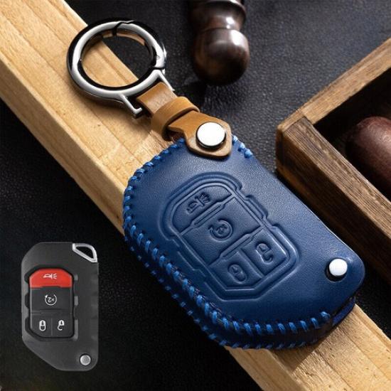 Genuine Leather Car Remote Key Fob Case Cover For Jeep JT Gladiator Wrangler JL