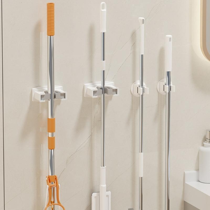 2pcs Self-Adhesive Mop Holder Wall Mounted Mop Brooms Organizers Cleaning Tool Holder for Laundry Room, Bathroom, Garage