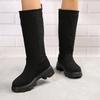 Chic Women Long Boots Brand Design Terry Cloth Knee-high Booties Ladies Thick Sole Pink Green Botas Tone To Tone