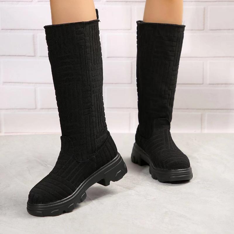 Chic Women Long Boots Brand Design Terry Cloth Knee-high Booties Ladies Thick Sole Pink Green Botas Tone To Tone