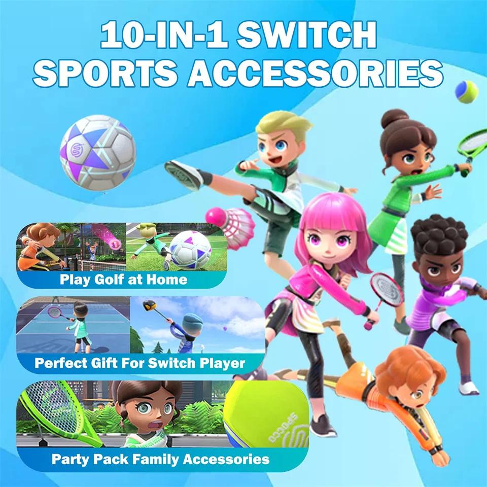 10 In 1 Switch Sports Accessories Bundle for Nintendo Switch Oled Game Sports Accessories Kit with Golf Clubs Golf Clubs