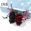Elegant Floral Jewelry for Photoshoots Wrist Corsage, Black Burgundy Rose Corsage Wedding, Bridesmaid Mother, Niche Dark Style Costume Accessories