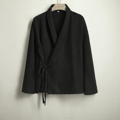 Chinesische Traditionelle Kleidung Frühling Herbst Baumwolle Leinen Hemd für Herren Kleidung Übergröße Vintage Lässig Hanfu Schwarze Strickjacke Oberteil