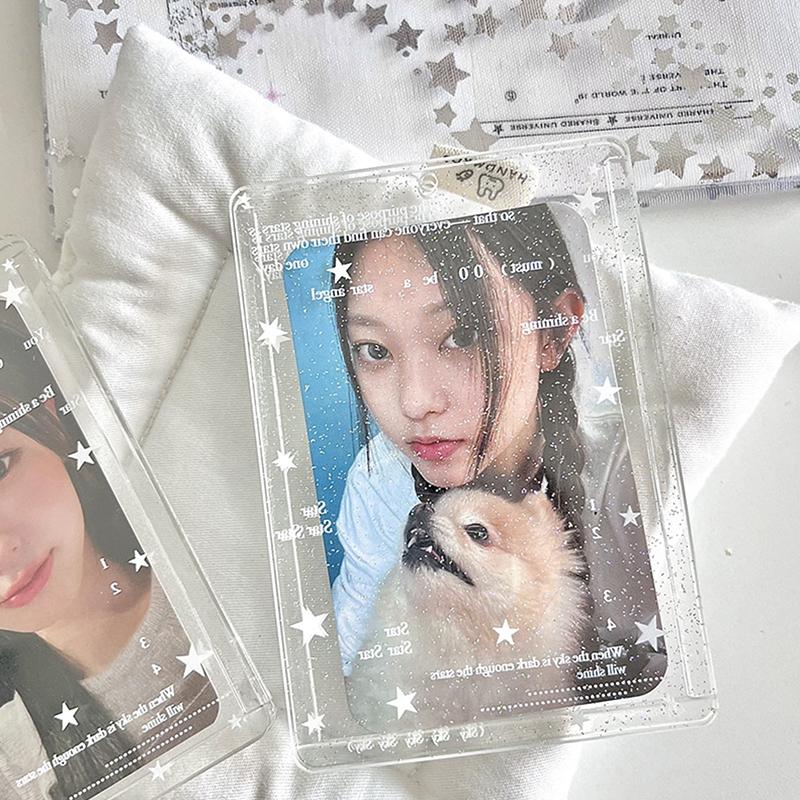 Acrylic Kpop Photo Card Holder Anti-Lost Keychain 3 Inch Ins Transparent Idol Protective Case Bag Bus Cards Sleeves Supplies