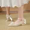 2025 new French flower wedding shoes bride shoes wedding dress wedding dress satin high heels women's thick heel bridesmaid shoes