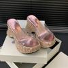 Fashion Slippers Women Summer High-Heeled Shoes Lady Slides Platform On A Wedge Pink Transparent Scandals Pumps Transparent Slippers Wom