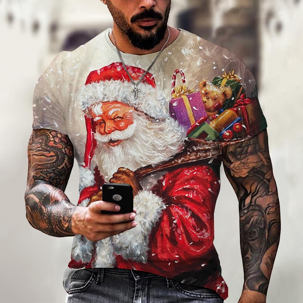 Funny Santa Claus Christmas T-Shirts 3d Print  Tops Tees Mens Shirts Summer Holiday Casual T-Shirts