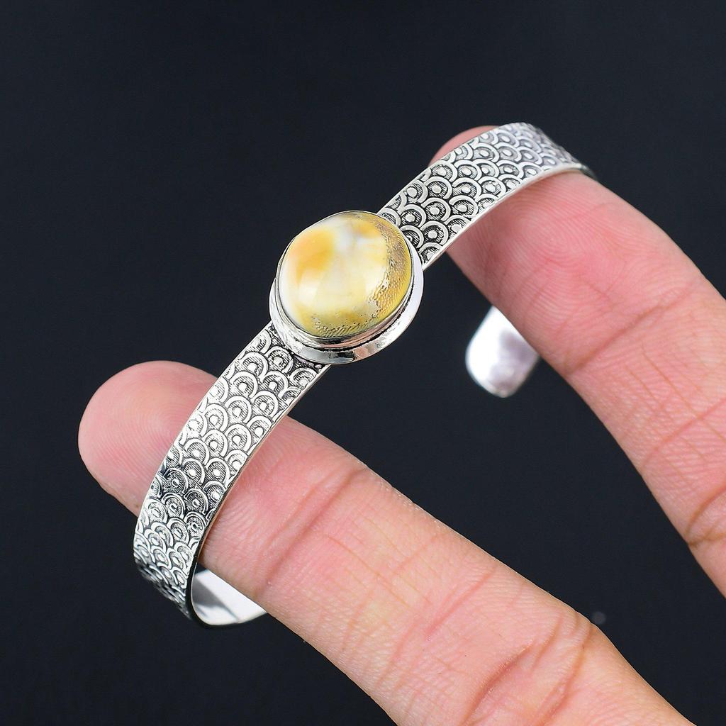 Natural Shiva Eye Shell Shell Gemstone 925 Silver Bangle Adjustable For Women