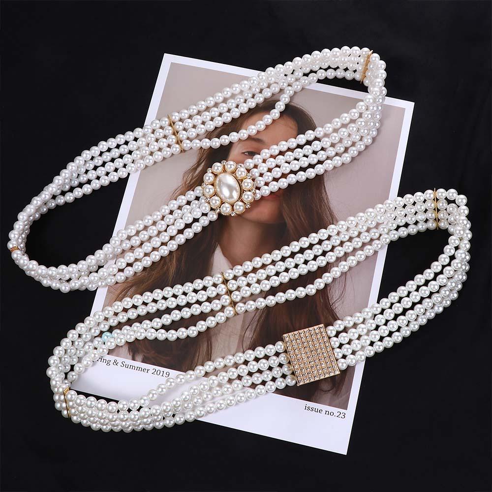 Metal Buckle Elastic For Girls Crystal Dress Decoration Women Waistband Korean Belt Faux Pearl