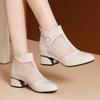 Women's Summer New Block Heel Mesh Cool Boots Soft Sole Non Slip High Top Breathable Zippers Ankle Boots Low Heel Baotou Sandals