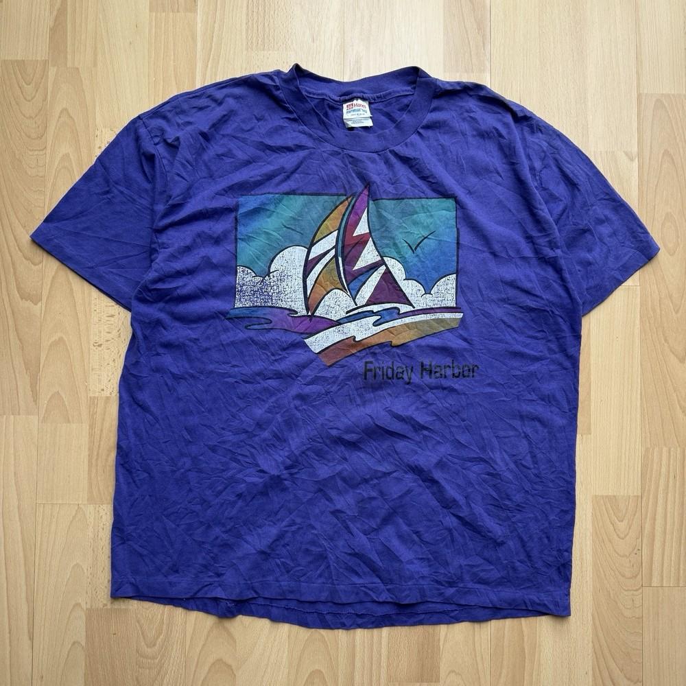 

Vintage 90s Friday Harbor Sailing Purple Single Stitch Graphic TShirt XL Unisex T-Shirt L