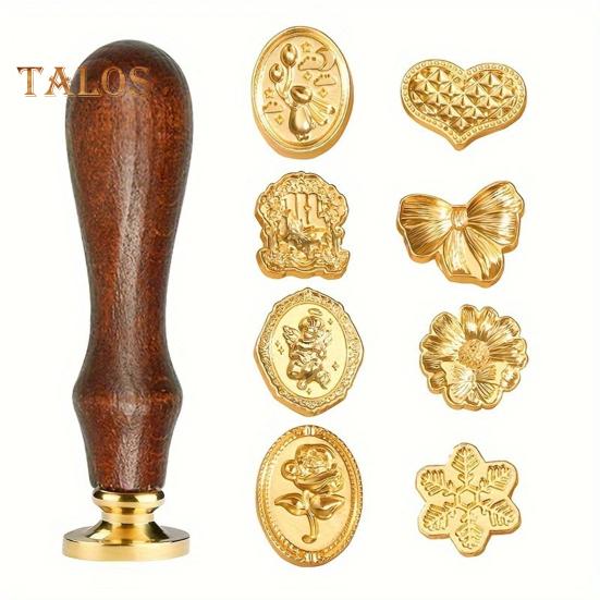 Wax Seal Stamp Set Sealing Wax Stamp Heads with Wooden Handle Multiple Patterns Wax Seal Stamp Set for Letter Greeting Cards Gifts Decoration