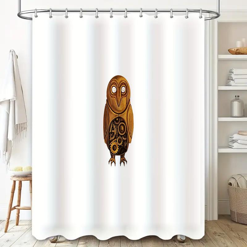 Rustic Owl Shower Curtain Farmhouse Bathroom Decor Nature Birds Patterned Fabric Backdrop Vintage Home Decor