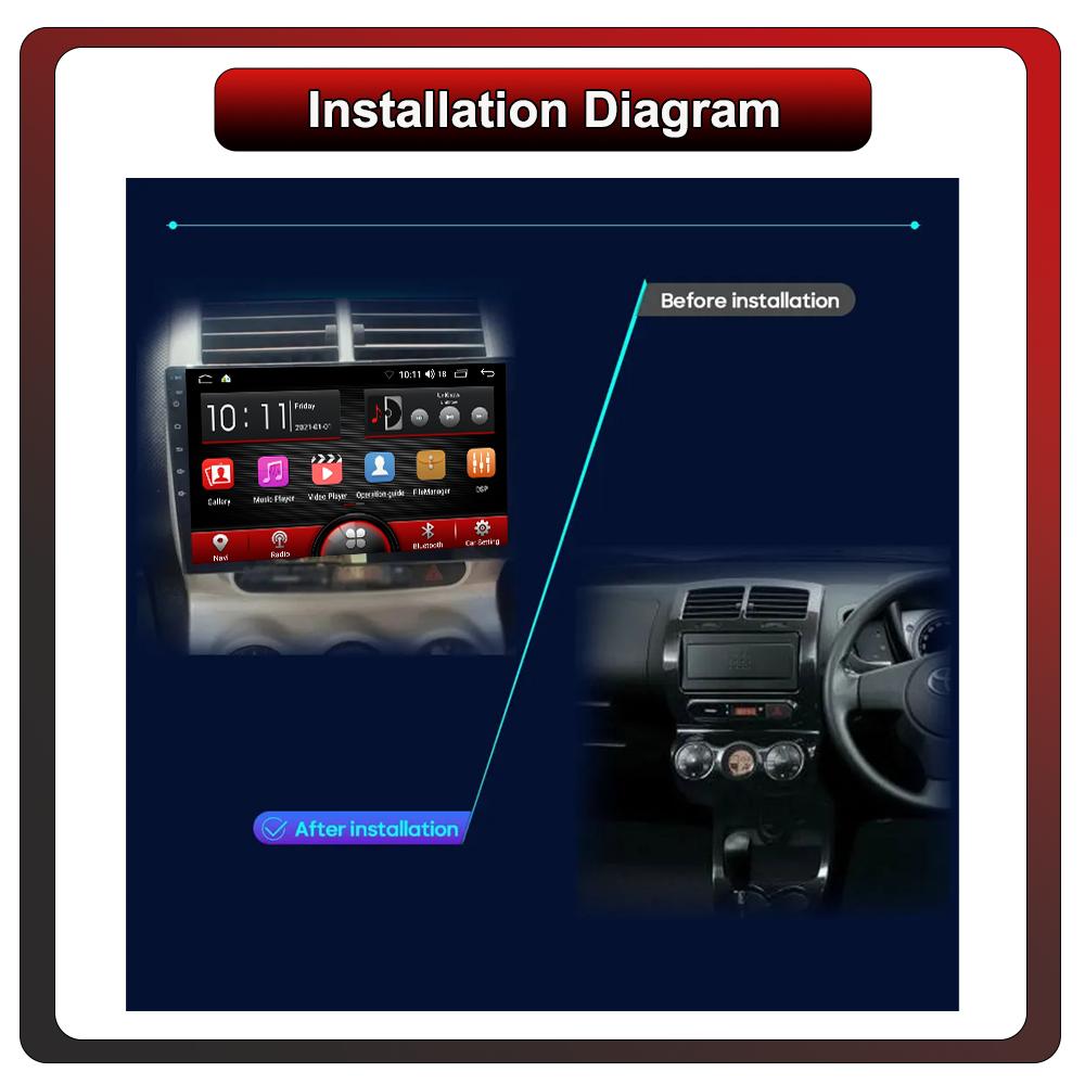2Din Android Car-Play Car Radio,Toyota IST 2007 - 2016,Multimedia Player Head Unit Stereo GPS Navigation BT WIFI,1+16GB