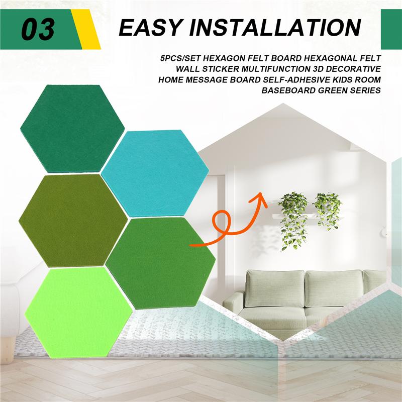 AD23-5Pcs/Set Hexagon Felt Board Hexagonal Felt Wall Sticker Multifunction 3D Decorative Home Message Board Self-Adhesive Kids R